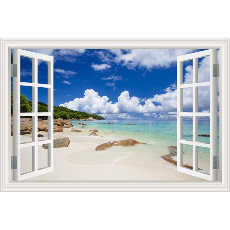 Blue Sky And Beach 3D Window Canvas Wall Art-Original Frame