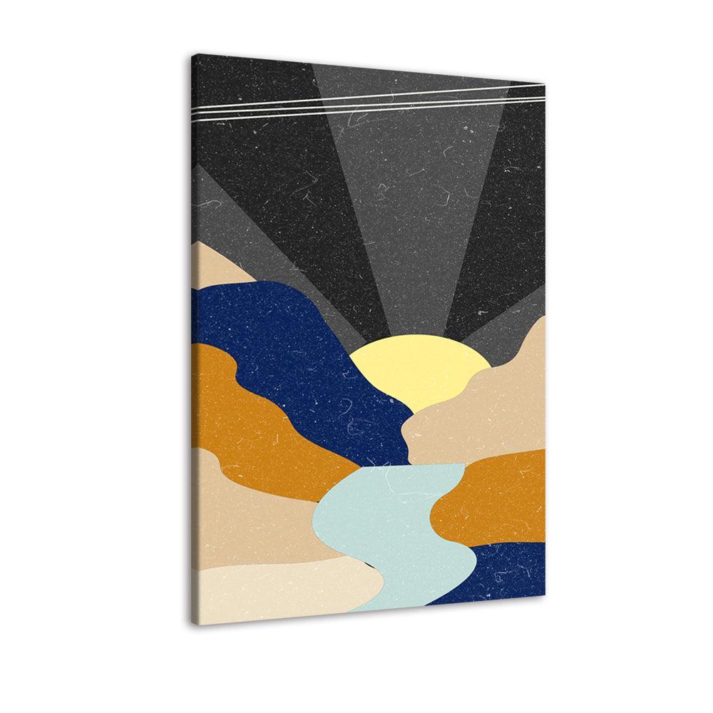 The Abstract Black Sunrise 1 Piece HD Multi Panel Canvas Wall Art Frame-Original Frame