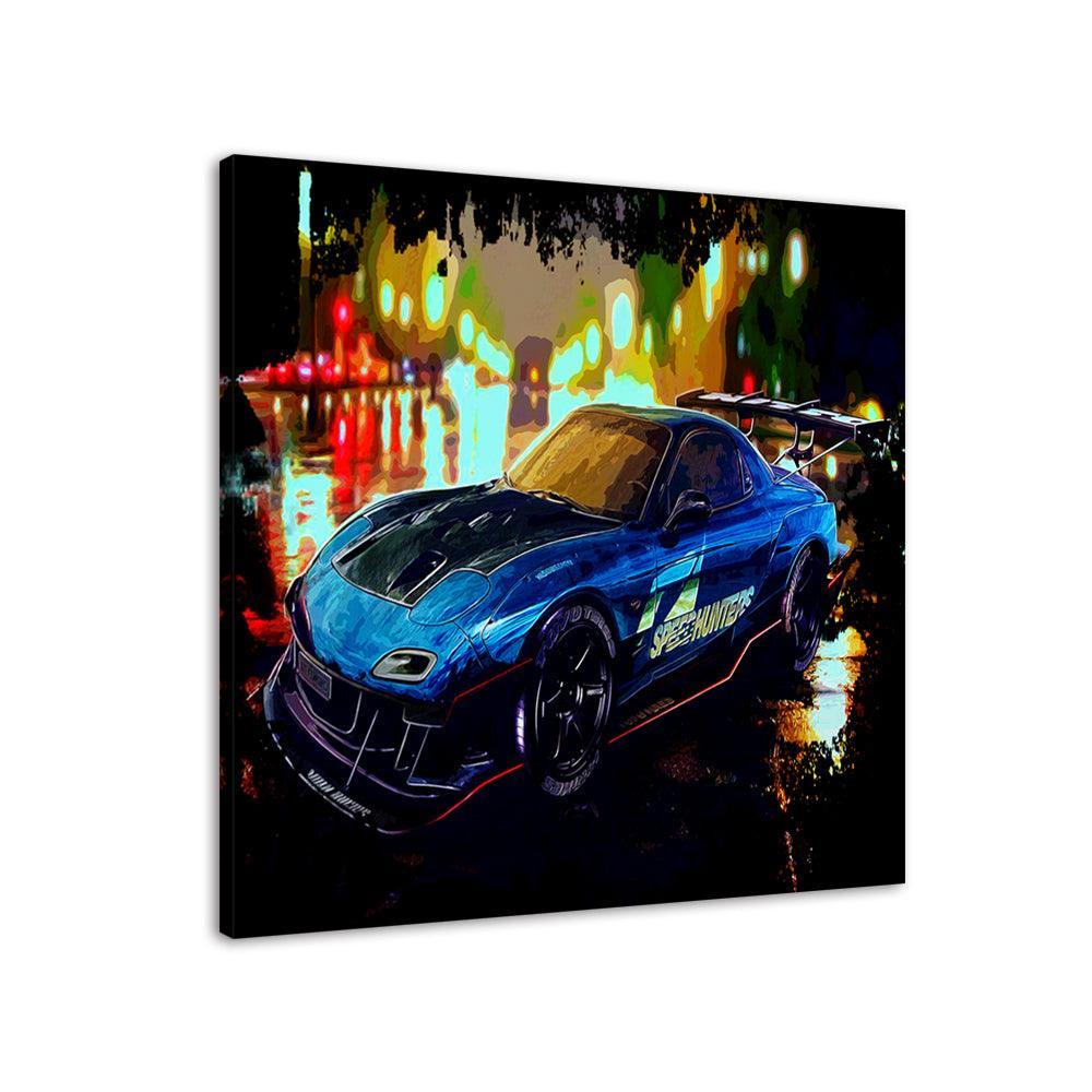 Dark Blue Car Cartoon 1 Piece HD Multi Panel Canvas Wall Art Frame-Original Frame