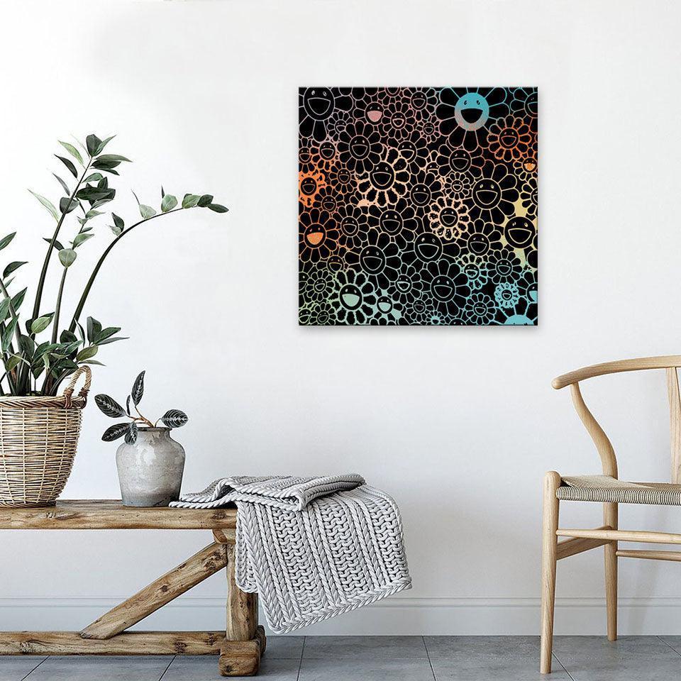 Neon Flowers Collage 1 Piece HD Multi Panel Canvas Wall Art Frame-Original Frame
