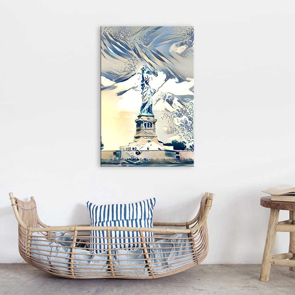 Abstract NY Statue Of Liberty 1 Piece HD Multi Panel Canvas Wall Art Frame-Original Frame
