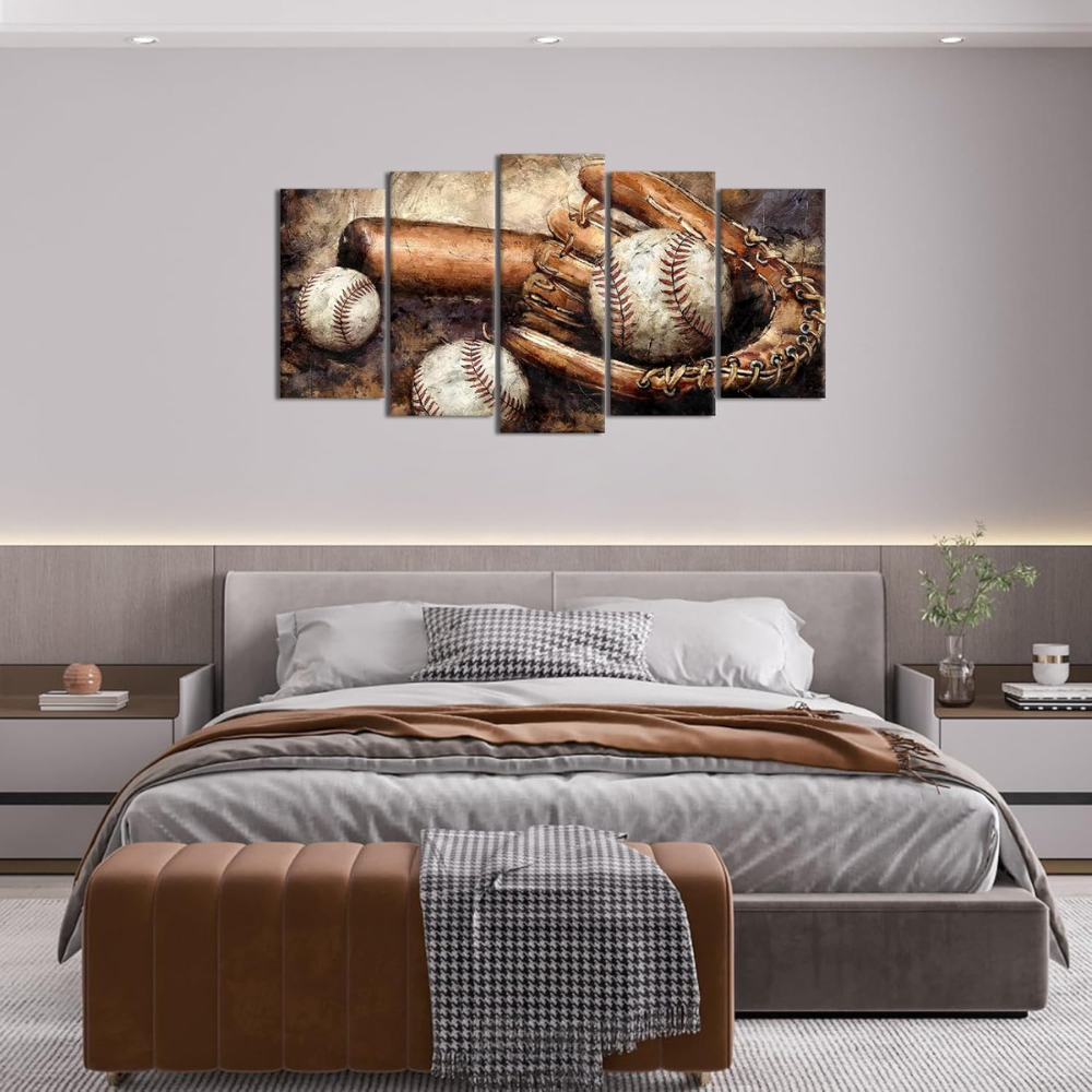 5 Pieces Vintage Baseball Canvas Wall Art For Home And Office Decor