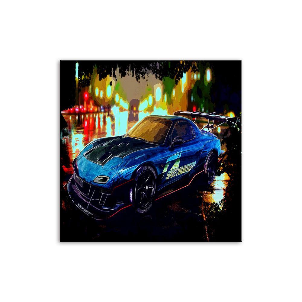 Dark Blue Car Cartoon 1 Piece HD Multi Panel Canvas Wall Art Frame-Original Frame