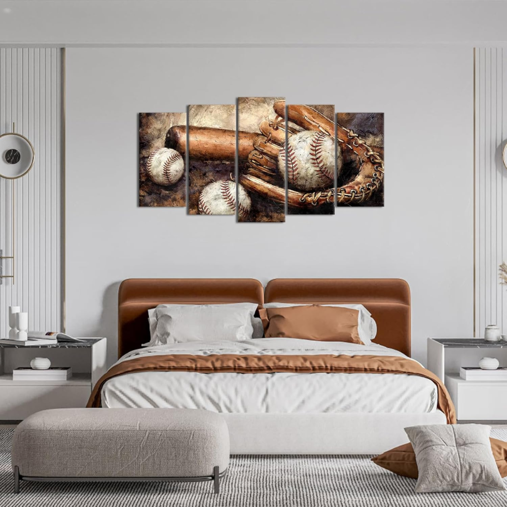 5 Pieces Vintage Baseball Canvas Wall Art For Home And Office Decor
