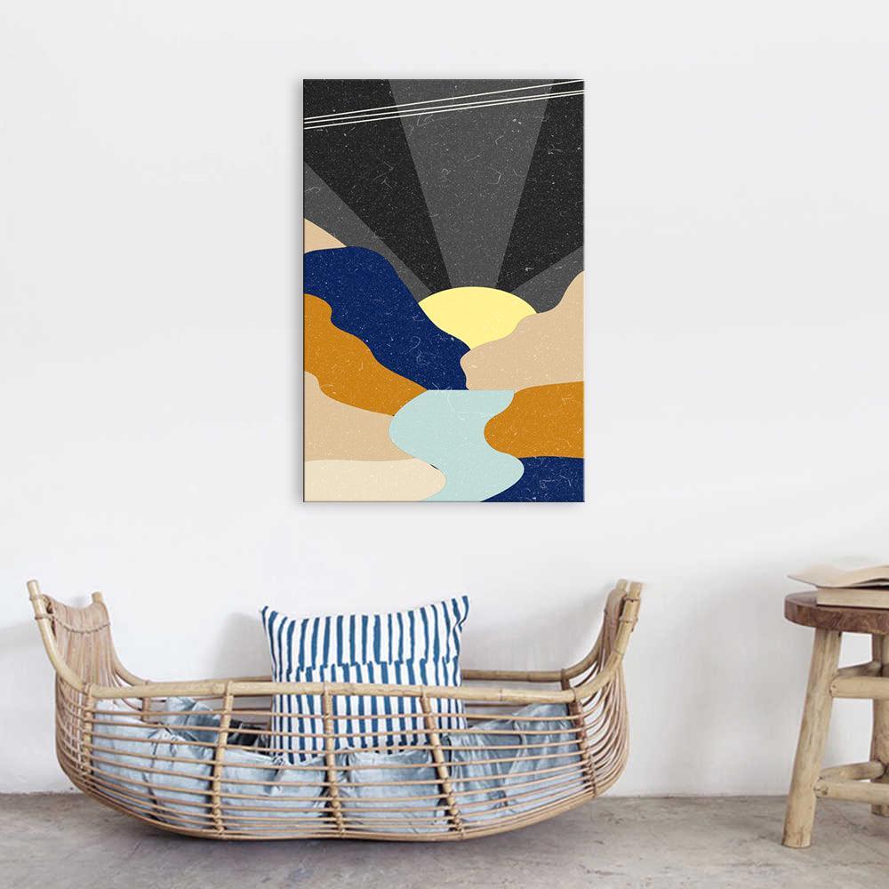 The Abstract Black Sunrise 1 Piece HD Multi Panel Canvas Wall Art Frame-Original Frame