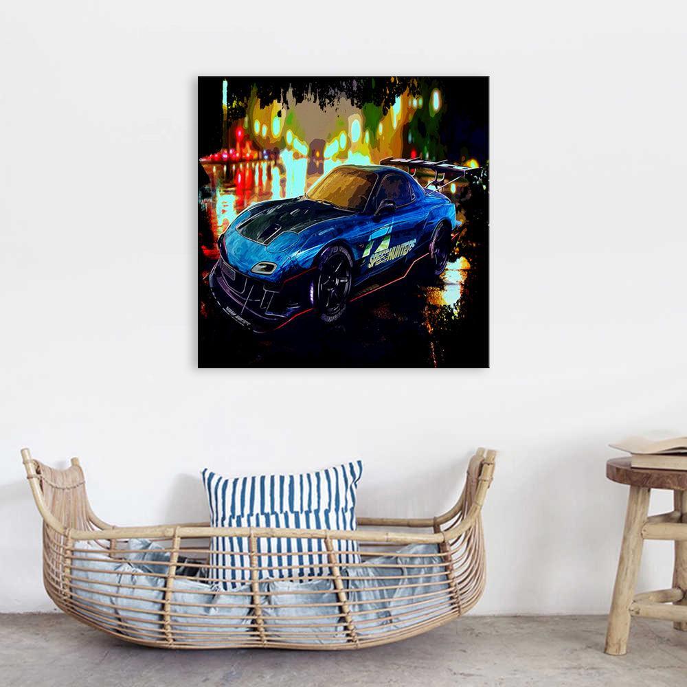 Dark Blue Car Cartoon 1 Piece HD Multi Panel Canvas Wall Art Frame-Original Frame