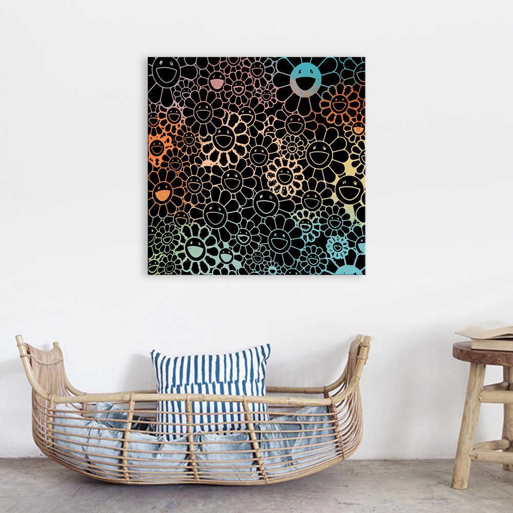 Neon Flowers Collage 1 Piece HD Multi Panel Canvas Wall Art Frame-Original Frame