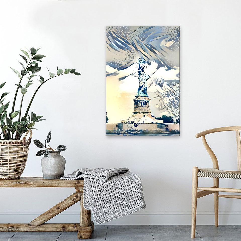 Abstract NY Statue Of Liberty 1 Piece HD Multi Panel Canvas Wall Art Frame-Original Frame