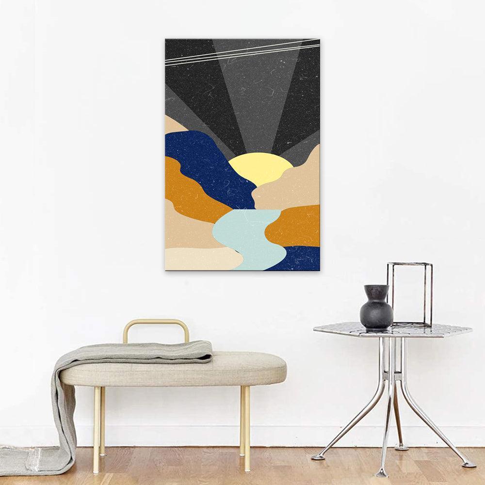 The Abstract Black Sunrise 1 Piece HD Multi Panel Canvas Wall Art Frame-Original Frame