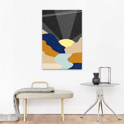 The Abstract Black Sunrise 1 Piece HD Multi Panel Canvas Wall Art Frame-Original Frame