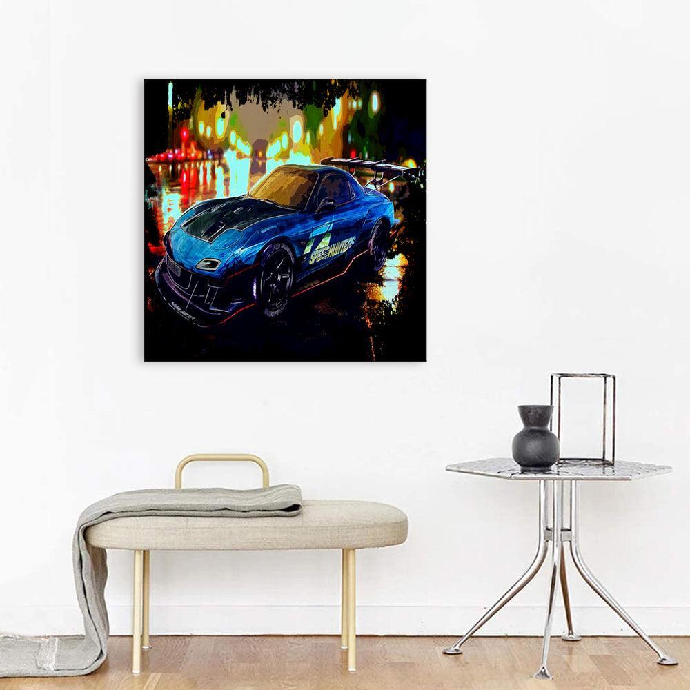 Dark Blue Car Cartoon 1 Piece HD Multi Panel Canvas Wall Art Frame-Original Frame