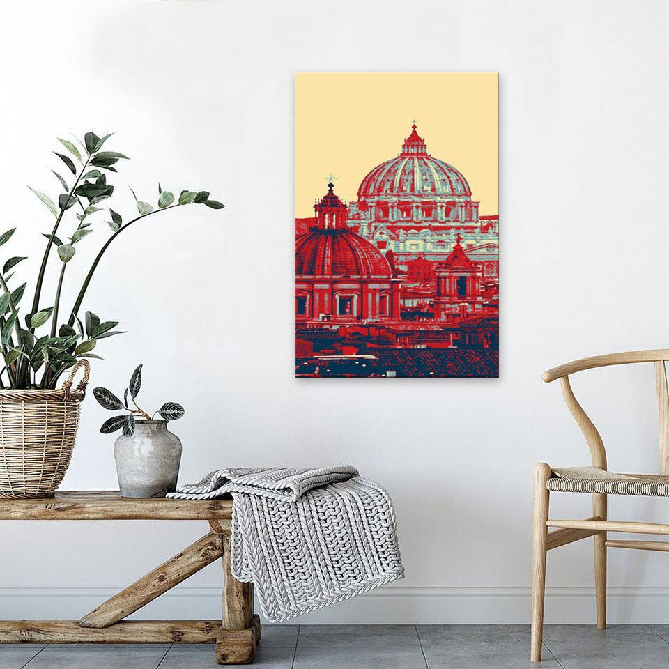 Red & Blue Towers Portrait 1 Piece HD Multi Panel Canvas Wall Art-Original Frame