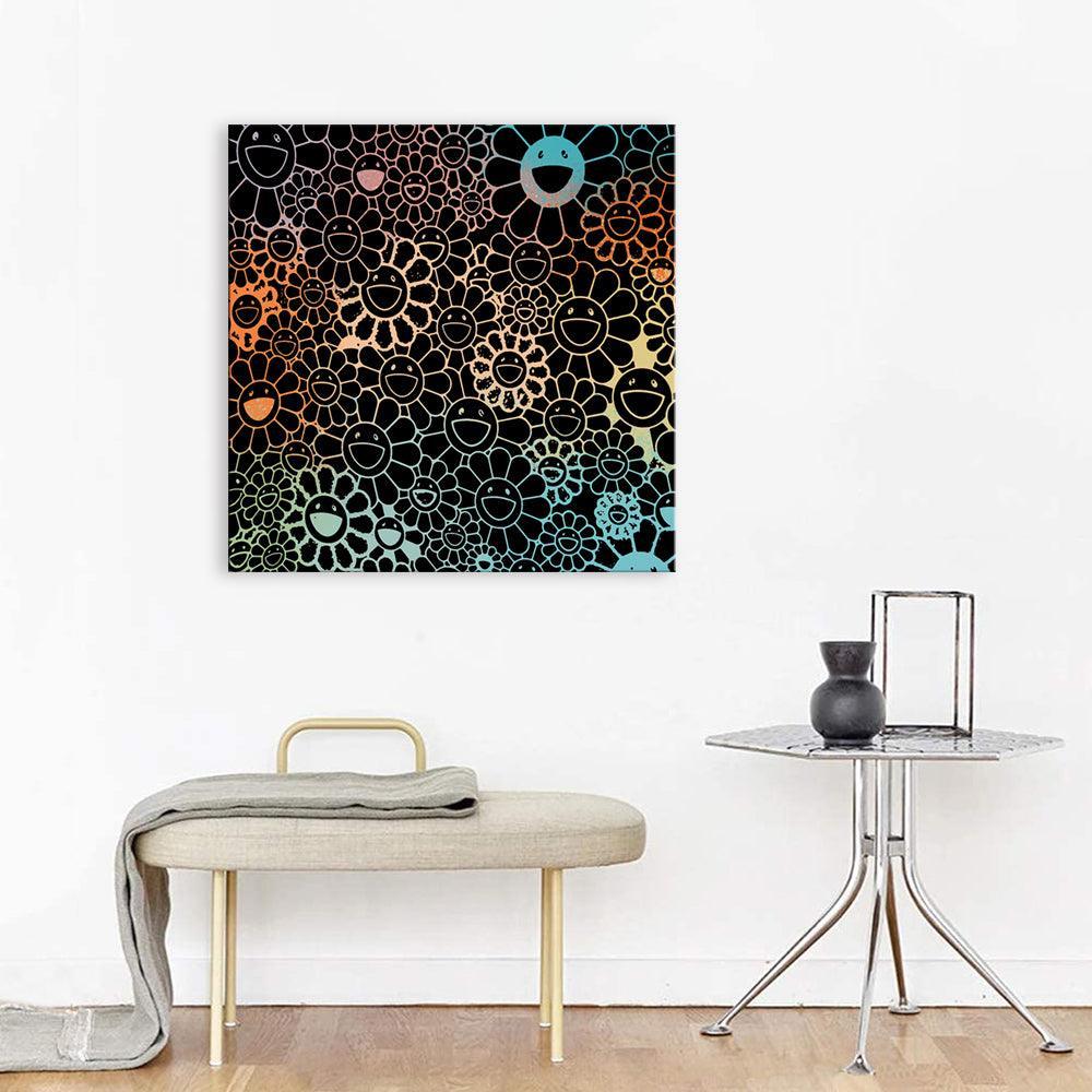 Neon Flowers Collage 1 Piece HD Multi Panel Canvas Wall Art Frame-Original Frame