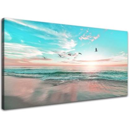 1 Piece Abstract Beach Canvas Wall Art Landscape Art Set-Original Frame