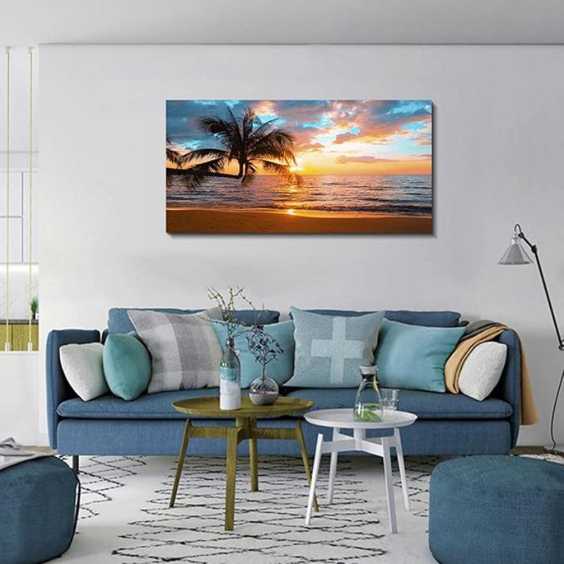 1 Piece Abstract Beach Canvas Wall Art Landscape Art Set-Original Frame