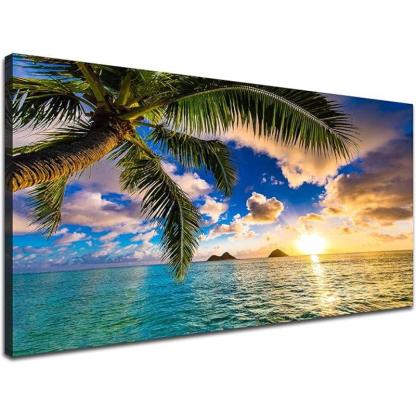 1 Piece Abstract Beach Canvas Wall Art Landscape Art Set-Original Frame