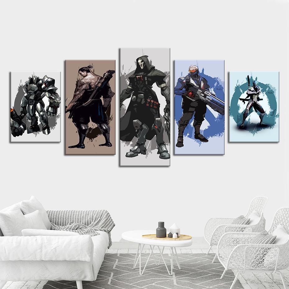 Overwatch Game 5 Piece HD Multi Panel Canvas Wall Art Frame-Original Frame