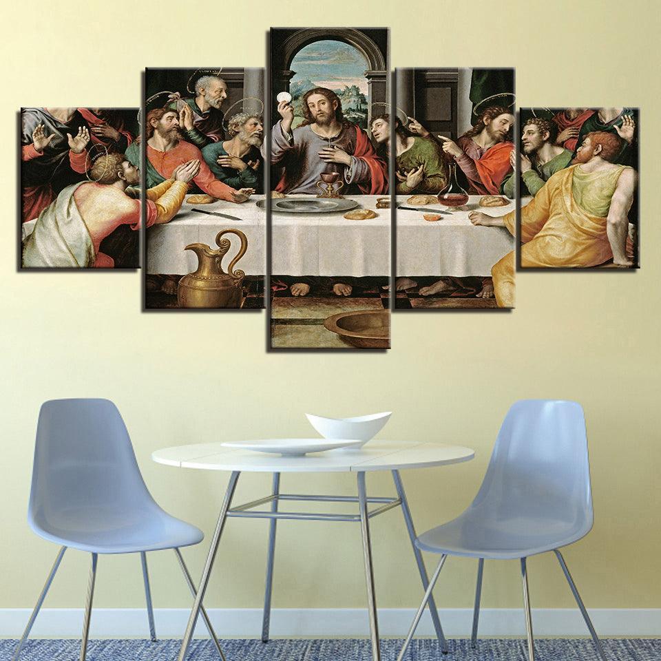 The Last Supper HD 5 Piece Panel Canvas Wall Art Frame-Original Frame