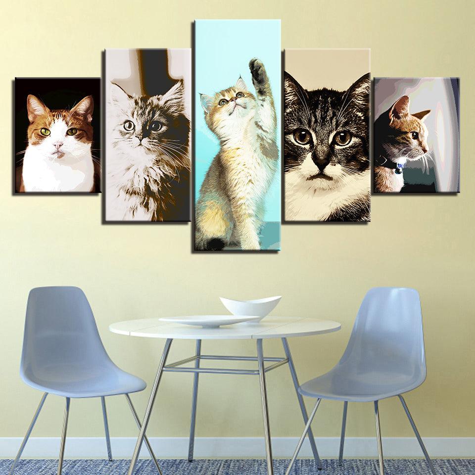The Cute Cats Collection 5 Piece HD Multi Panel Canvas Wall Art Frame-Original Frame