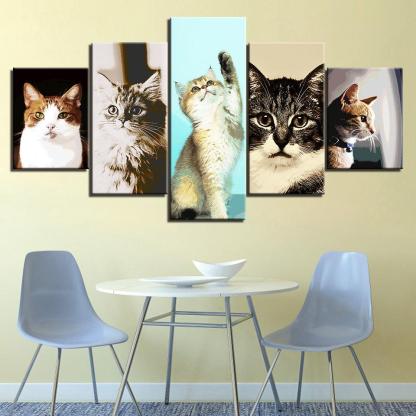 The Cute Cats Collection 5 Piece HD Multi Panel Canvas Wall Art Frame-Original Frame