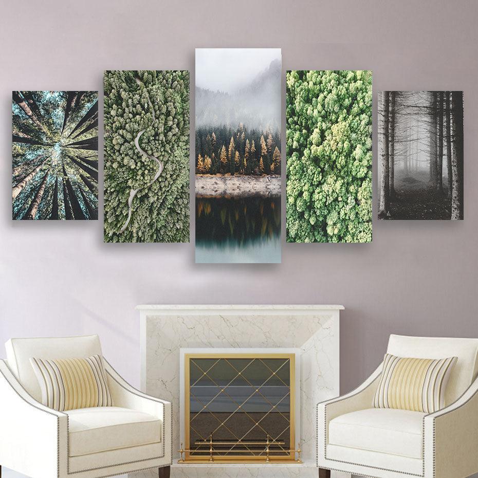 Beautiful Winter Forests 5 Piece HD Multi Panel Canvas Wall Art Frame-Original Frame