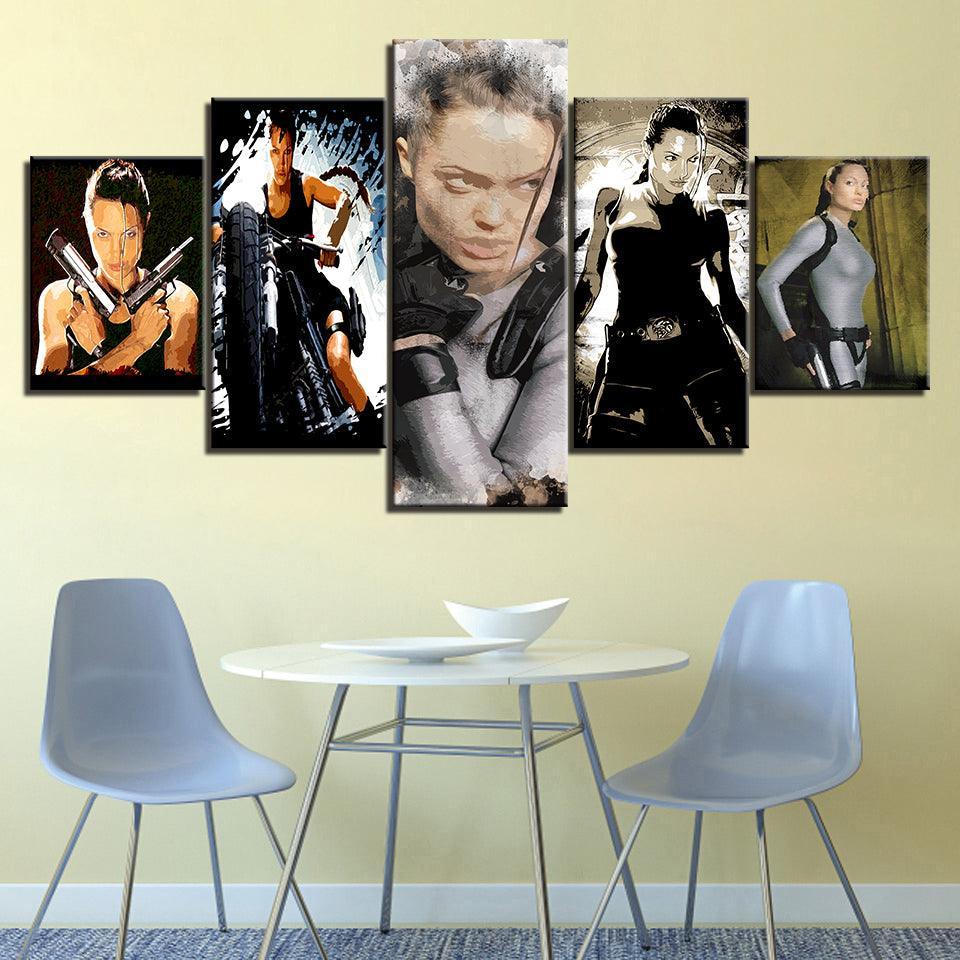 Angelina Jolie 5 Piece HD Multi Panel Canvas Wall Art Frame-Original Frame
