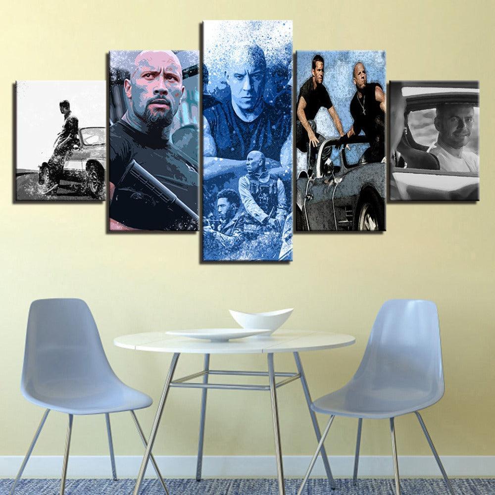 Fast And The Furious 5 Piece HD Multi Panel Canvas Wall Art Frame-Original Frame