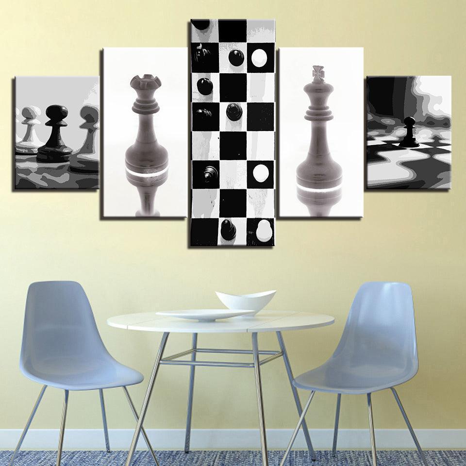 Black & White Chess Collection 5 Piece HD Multi Panel Canvas Wall Art Frame-Original Frame
