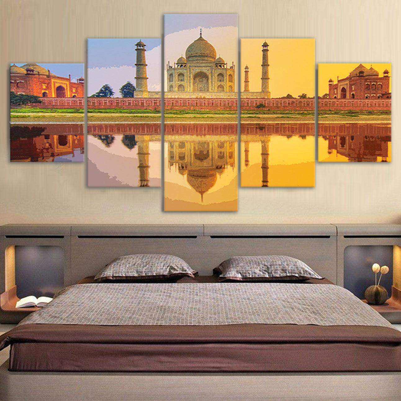 Taj Mahal 5 Piece HD Multi Panel Canvas Wall Art Frame-Original Frame