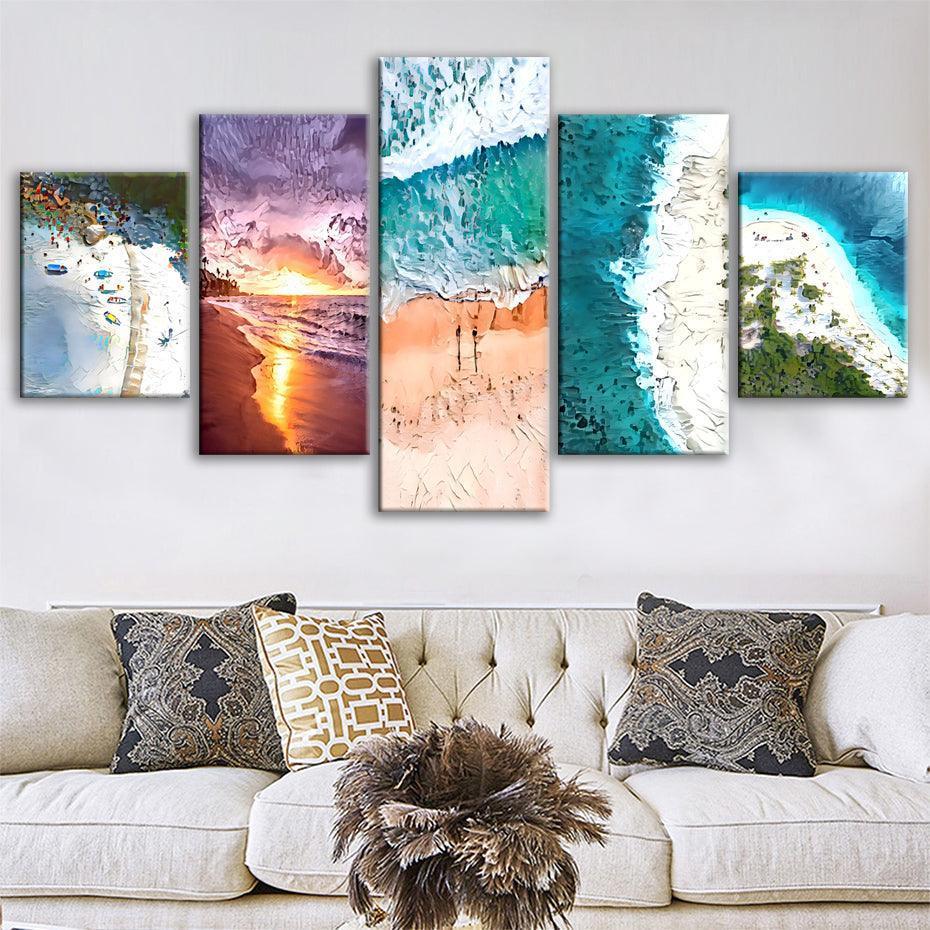 Beaches Of The World 5 Piece HD Multi Panel Canvas Wall Art Frame-Original Frame