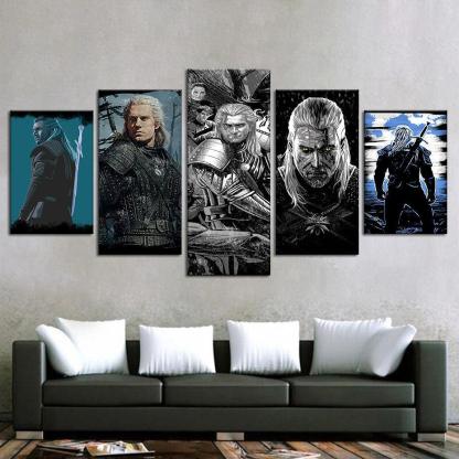 The Witcher 5 Piece HD Multi Panel Canvas Wall Art Frame-Original Frame