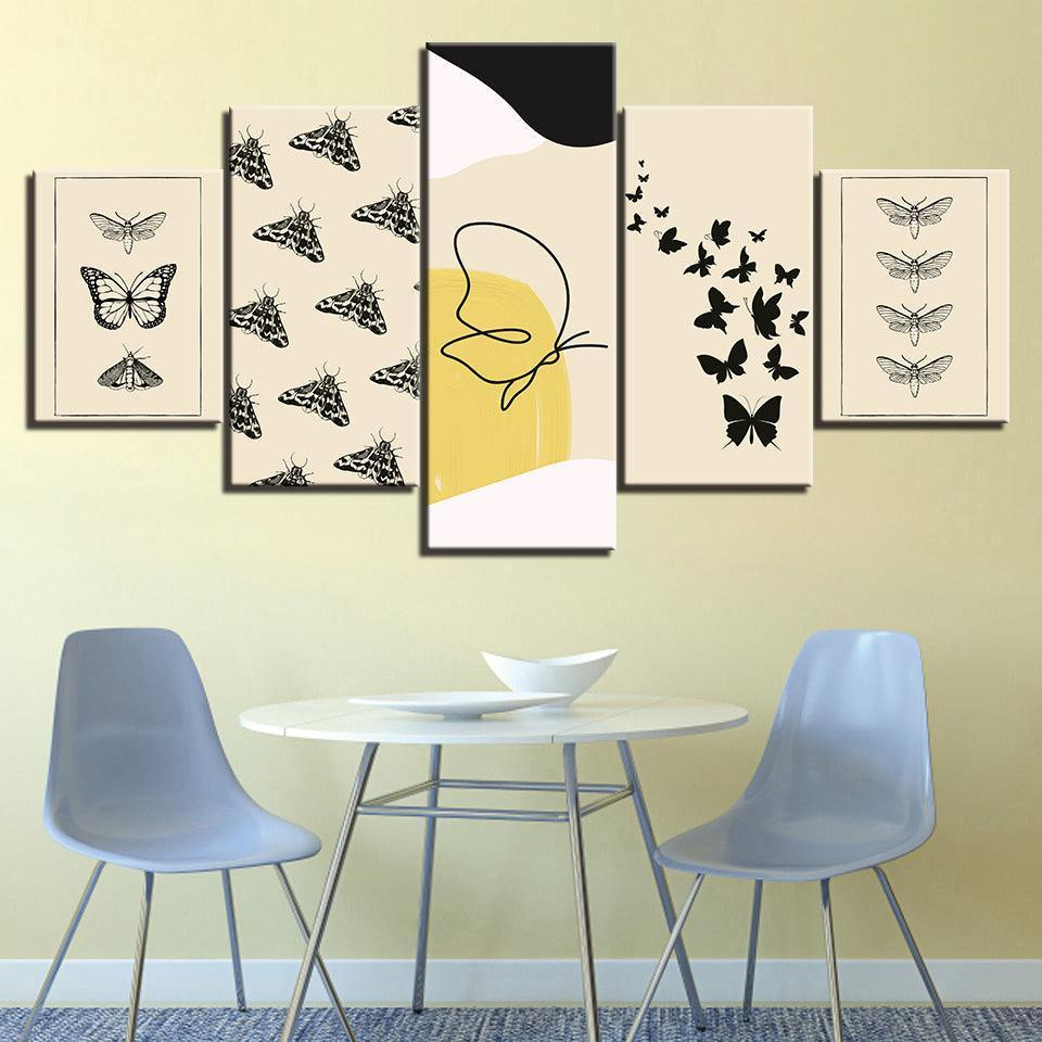 The Butterfly Beige Collection 5 Piece HD Multi Panel Canvas Wall Art Frame-Original Frame