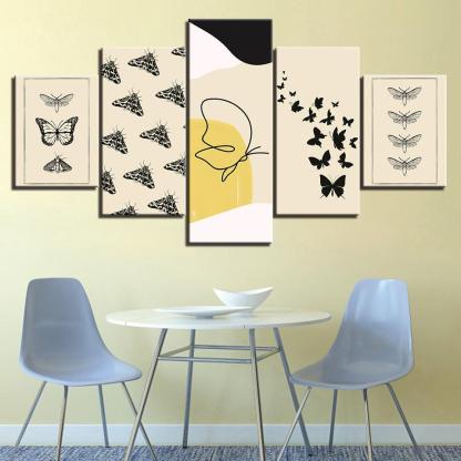 The Butterfly Beige Collection 5 Piece HD Multi Panel Canvas Wall Art Frame-Original Frame
