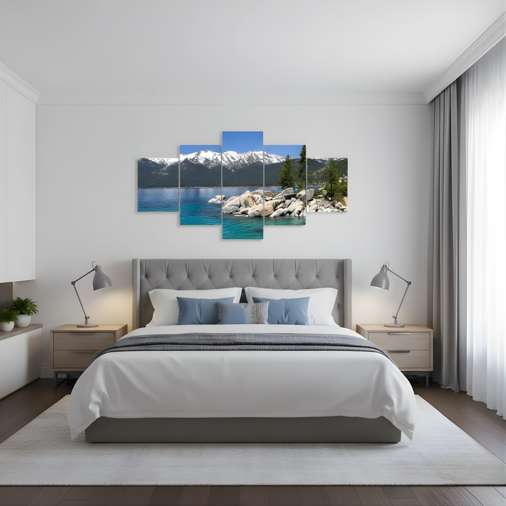 Set Of 5 Sand Harbor Lake Tahoe Canvas Wall Art For Home