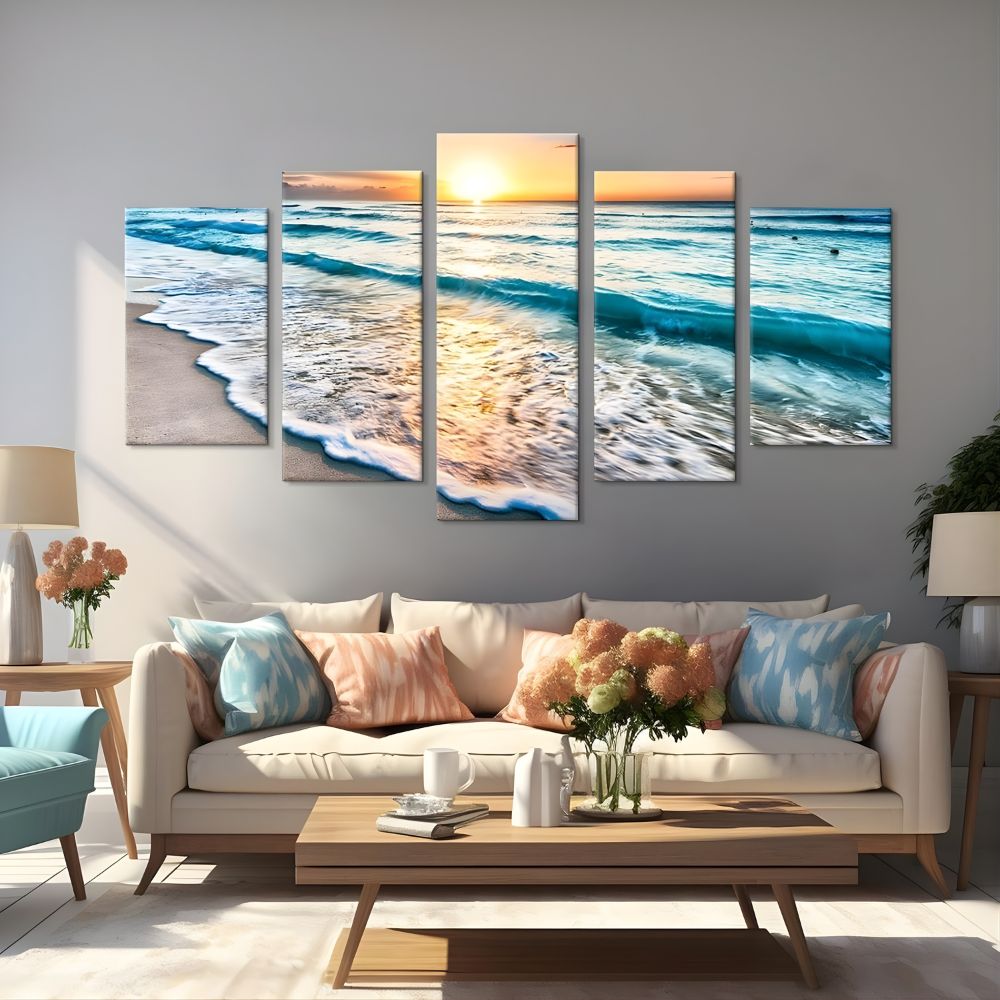 5 Piece Ocean Sunset Seascape Canvas Wall Art
