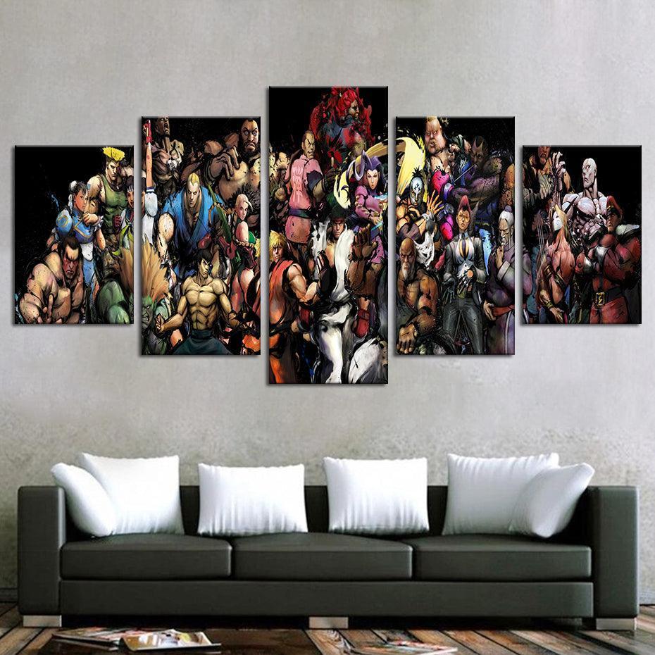 Street Fighters 5 Piece HD Multi Panel Canvas Wall Art Frame-Original Frame