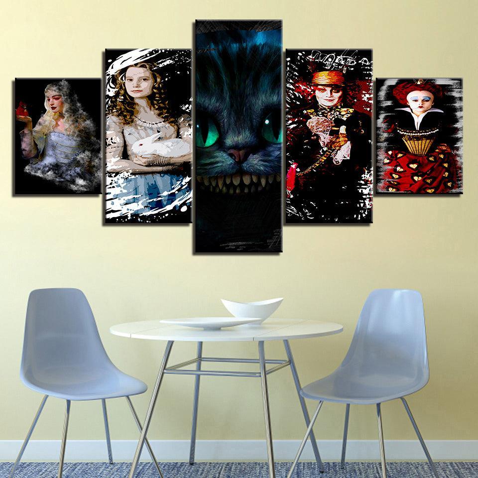 Alice In Wonderland 5 Piece HD Multi Panel Canvas Wall Art Frame-Original Frame