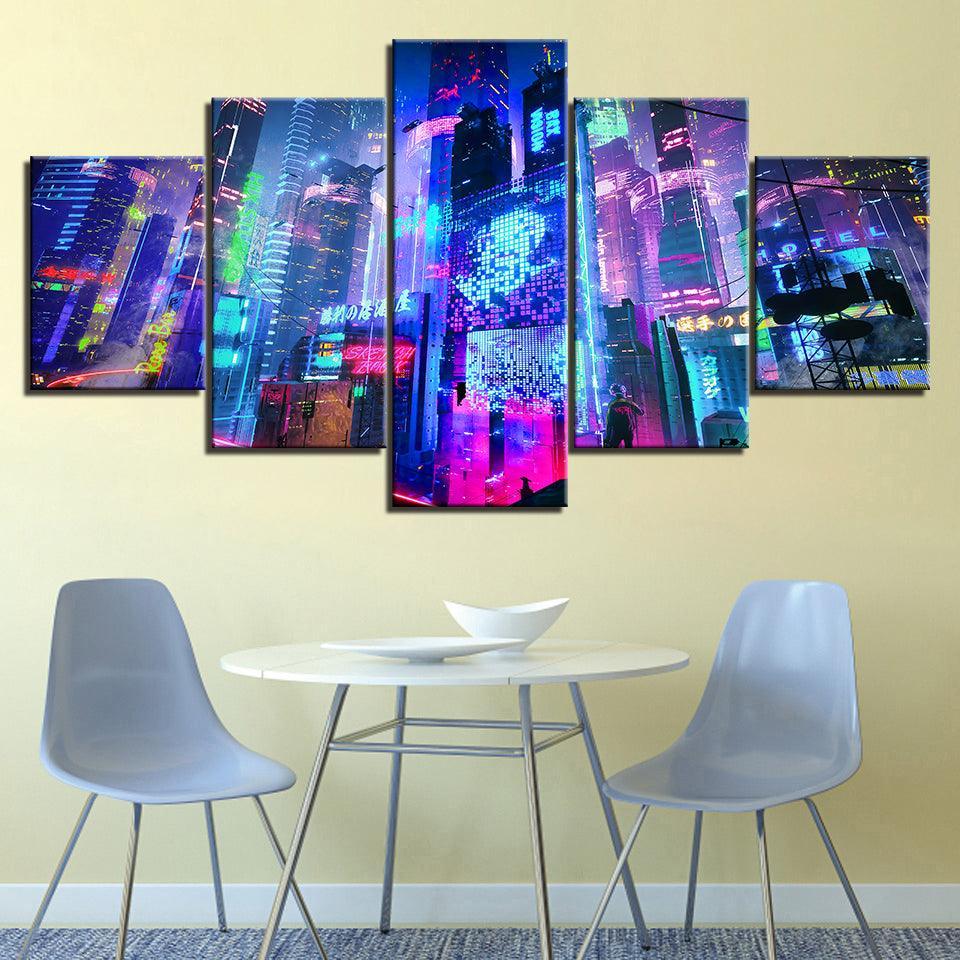 The City Lights Of Home 5 Piece HD Multi Panel Canvas Wall Art Frame-Original Frame