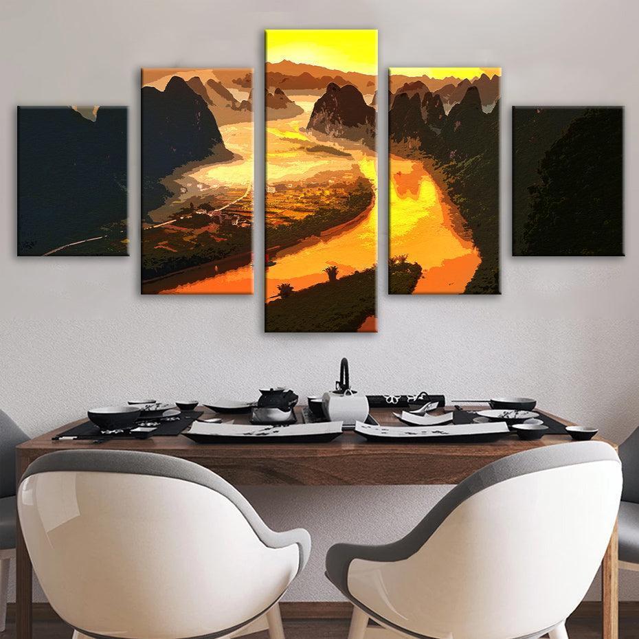 Xingping River 5 Piece HD Multi Panel Canvas Wall Art Frame-Original Frame