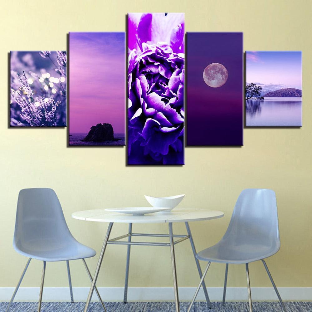 The Purple Collection 5 Piece HD Multi Panel Canvas Wall Art Frame-Original Frame