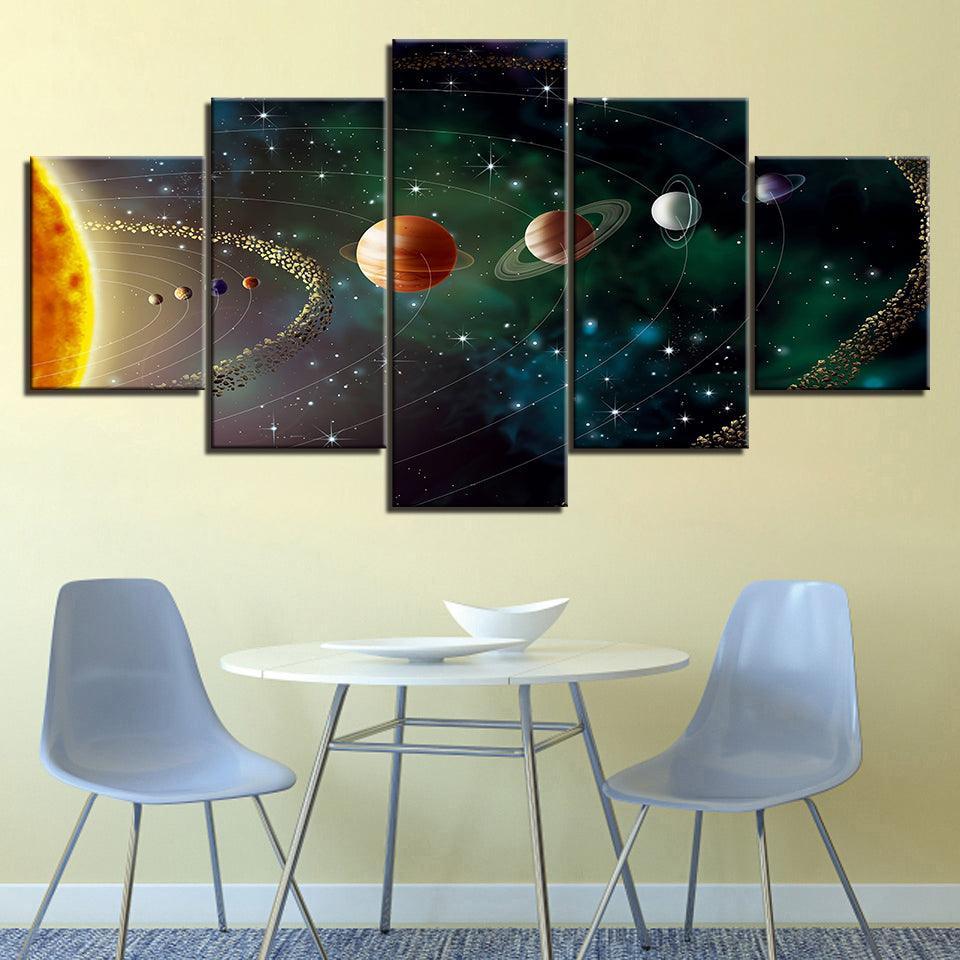 Solar System Journey Five-Panel Canvas Art Frame-Original Frame