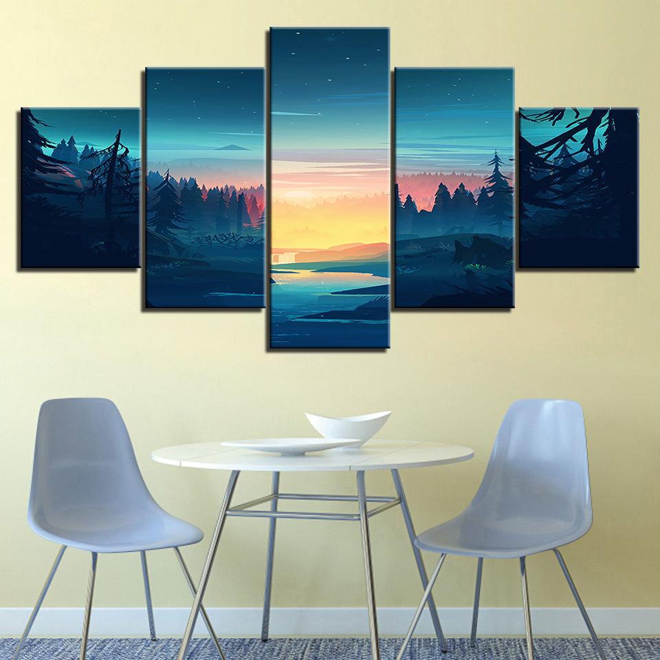 The Blue Sky Landscape 5 Piece HD Multi Panel Canvas Wall Art Frame-Original Frame