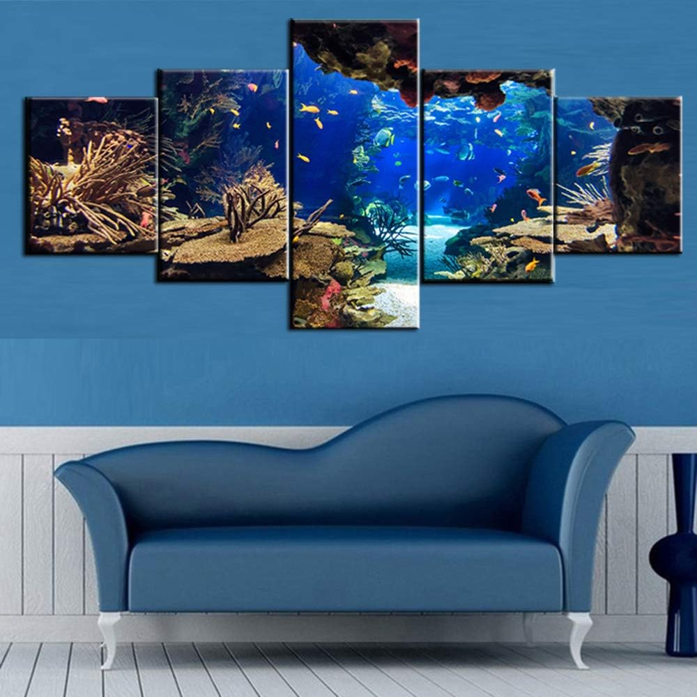 5 Pieces Underwater World Ocean Fish Canvas Wall Art Set