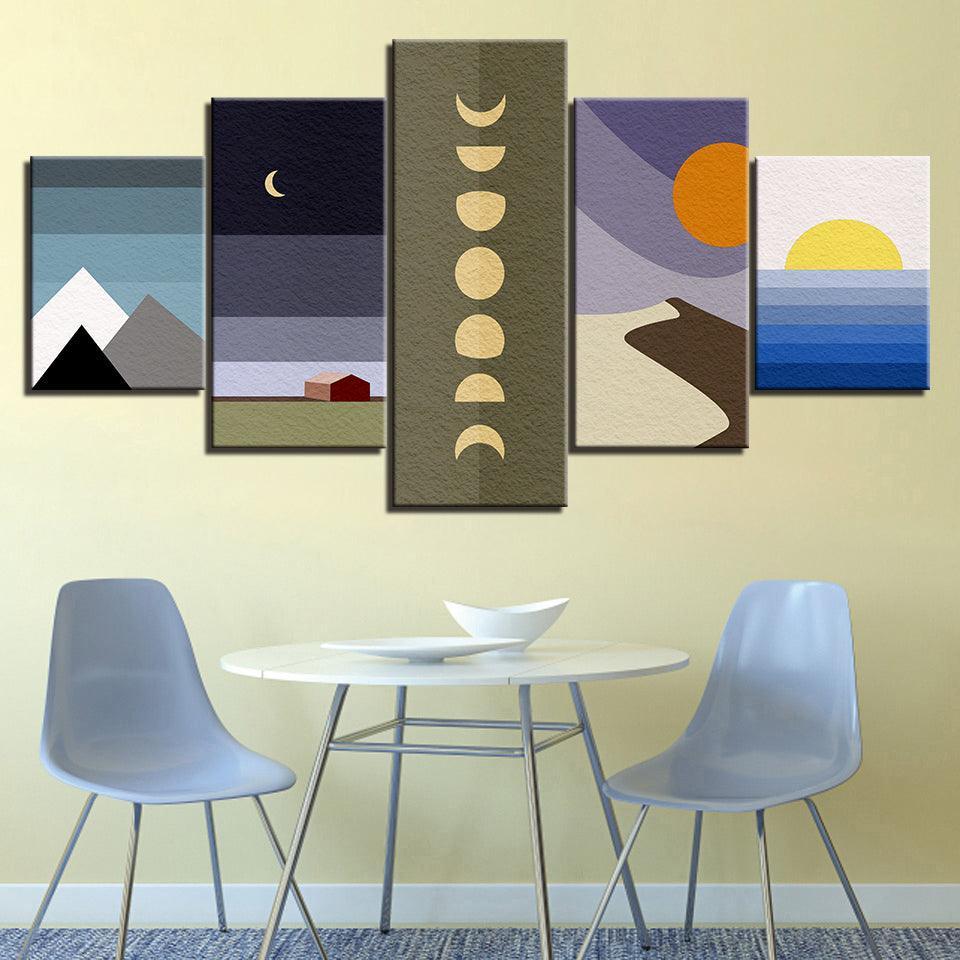 The Abstract Moon Landscapes 5 Piece HD Multi Panel Canvas Wall Art Frame-Original Frame