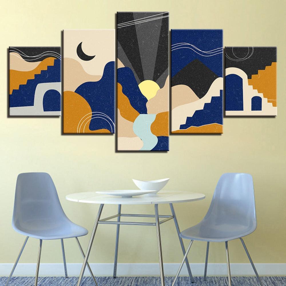 The Abstract Moon And Sun 5 Piece HD Multi Panel Canvas Wall Art Frame-Original Frame