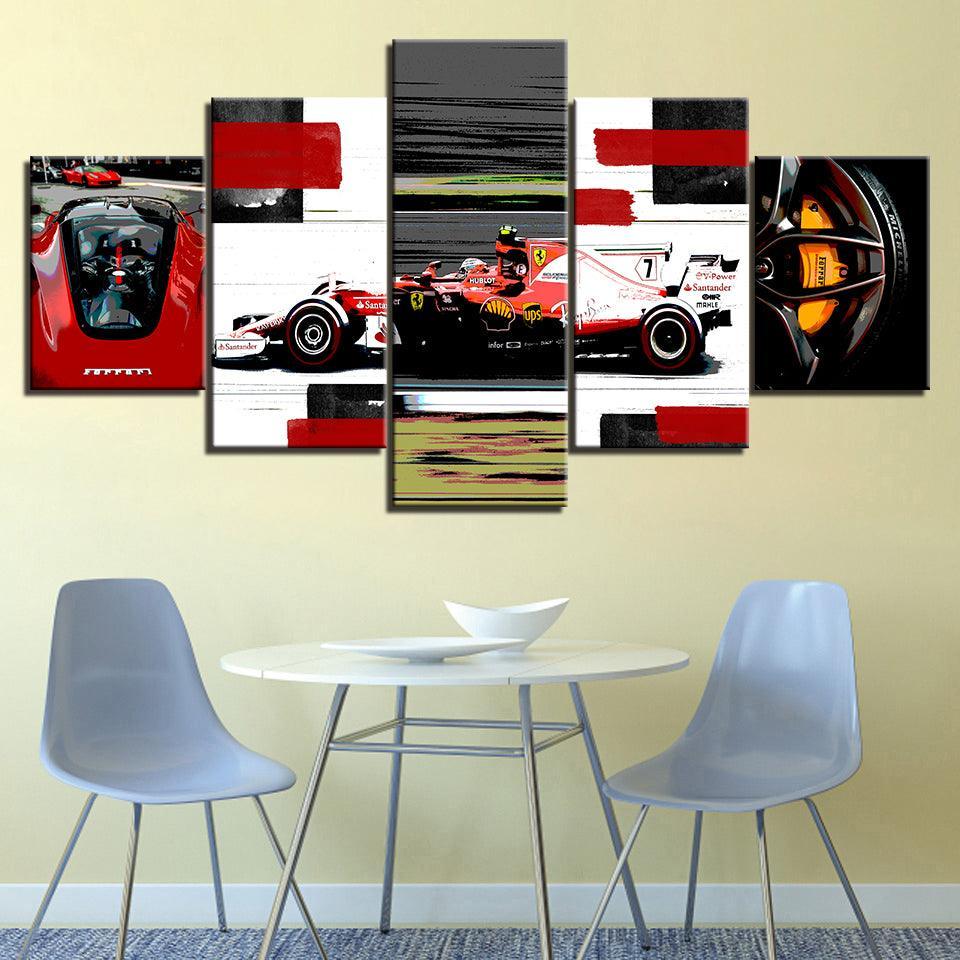 The Racing Red Car 5 Piece HD Multi Panel Canvas Wall Art Frame-Original Frame