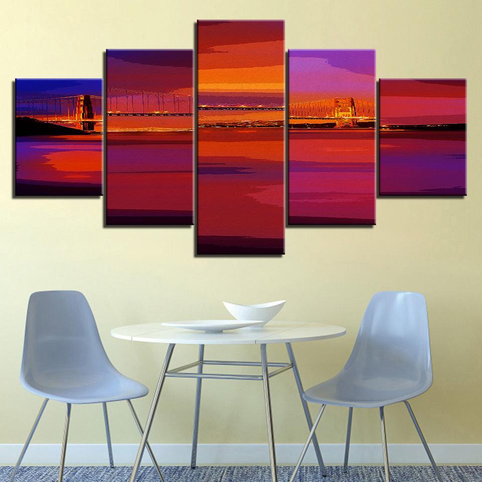 The Bridge´s Sunset 5 Piece HD Multi Panel Canvas Wall Art Frame-Original Frame