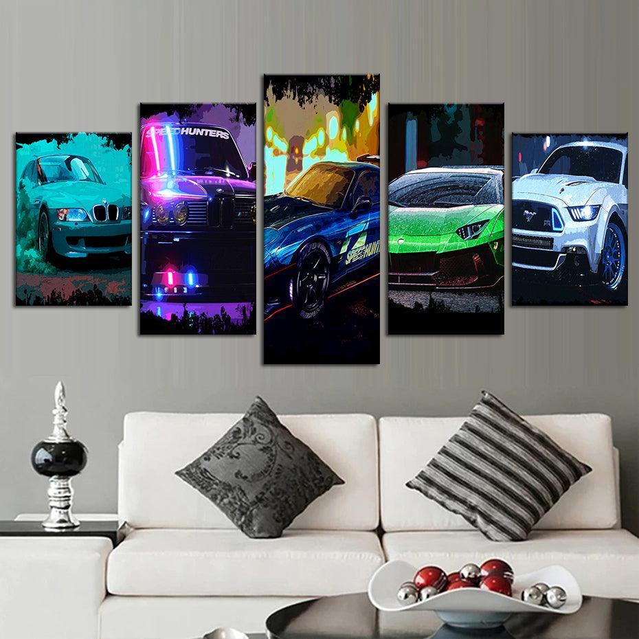 Car Game 5 Piece HD Multi Panel Canvas Wall Art Frame-Original Frame