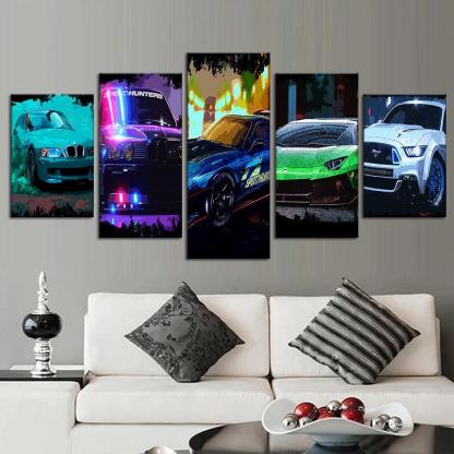 Car Game 5 Piece HD Multi Panel Canvas Wall Art Frame-Original Frame