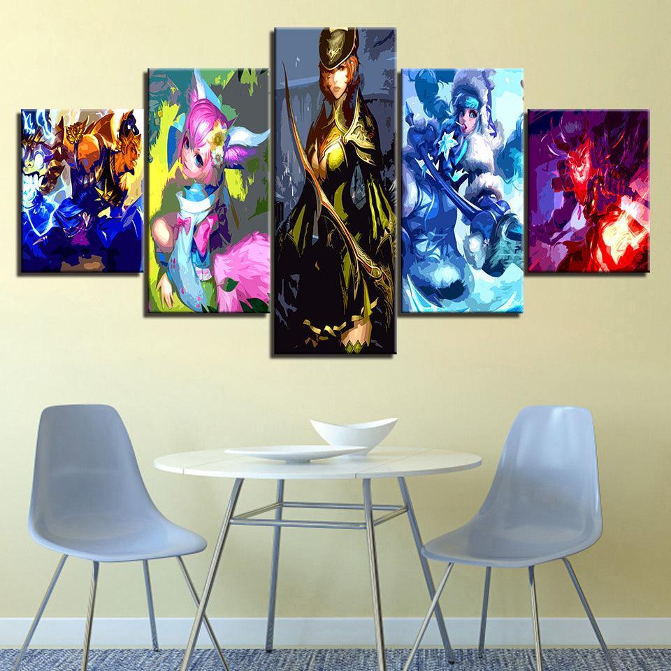 The Super Woman Team Cartoon 5 Piece HD Multi Panel Canvas Wall Art Frame-Original Frame